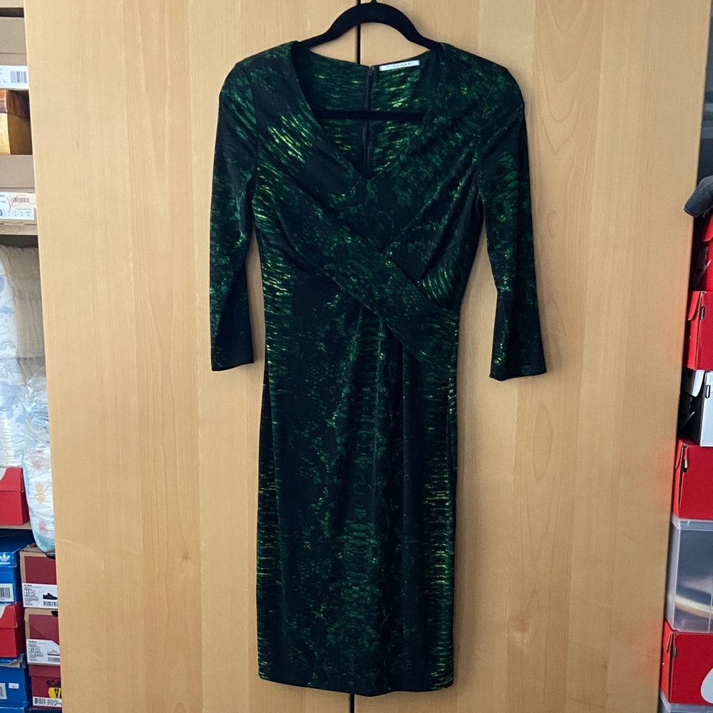 T Tahari Black and Green 3/4 Sleeve Dress